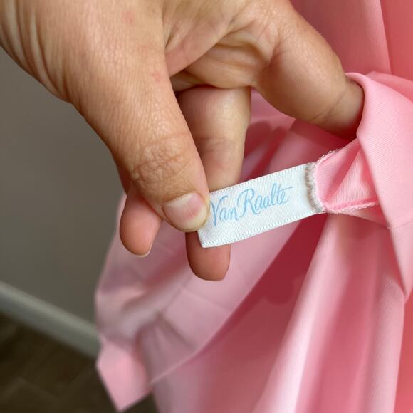 Vintage Van Raalte Nylon Night Gown Bubblegum Pink Lace Overcoat Sz Small - Picture 7 of 7